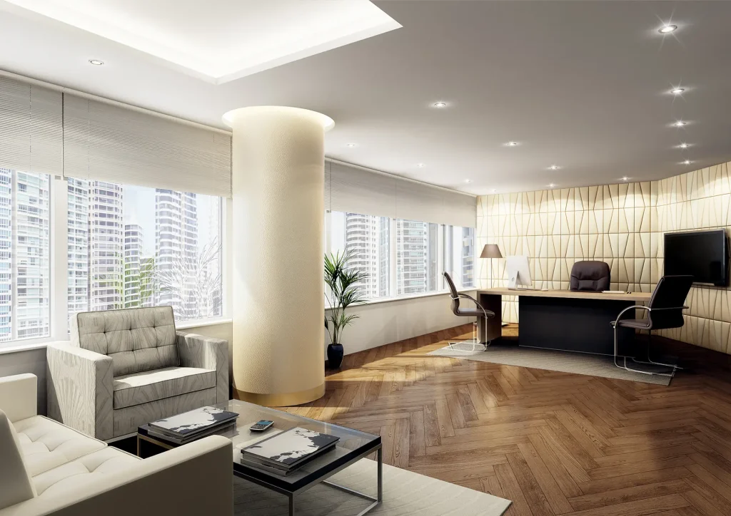 3D interior rendering of executive CEO office in Burj Khalifa with Italian furniture