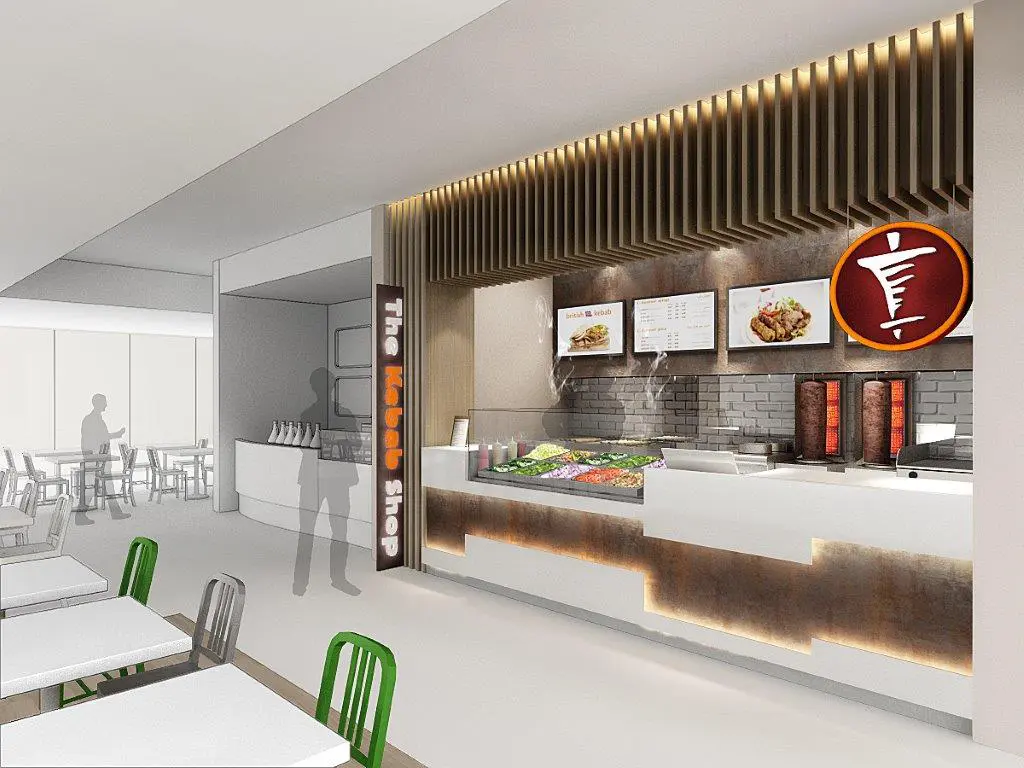 3D visualization of food court outlet counter design for TKS restaurant chain