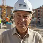 A headshot of Jorge Ramos, an older man in a hard hat and button-down shirt, standing on a construction site.